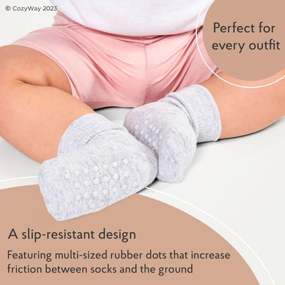 Baby & Toddler Socks with Grippers Non Slip Ankle Grip Socks for Boys and Girls - Comfy Soft Cotton - 6 Pack